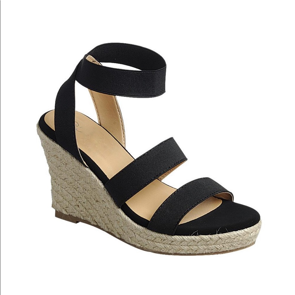 5⭐️BLACK ESPADRILLE WEDGES HEEL- Shoe - Picture 2 of 6